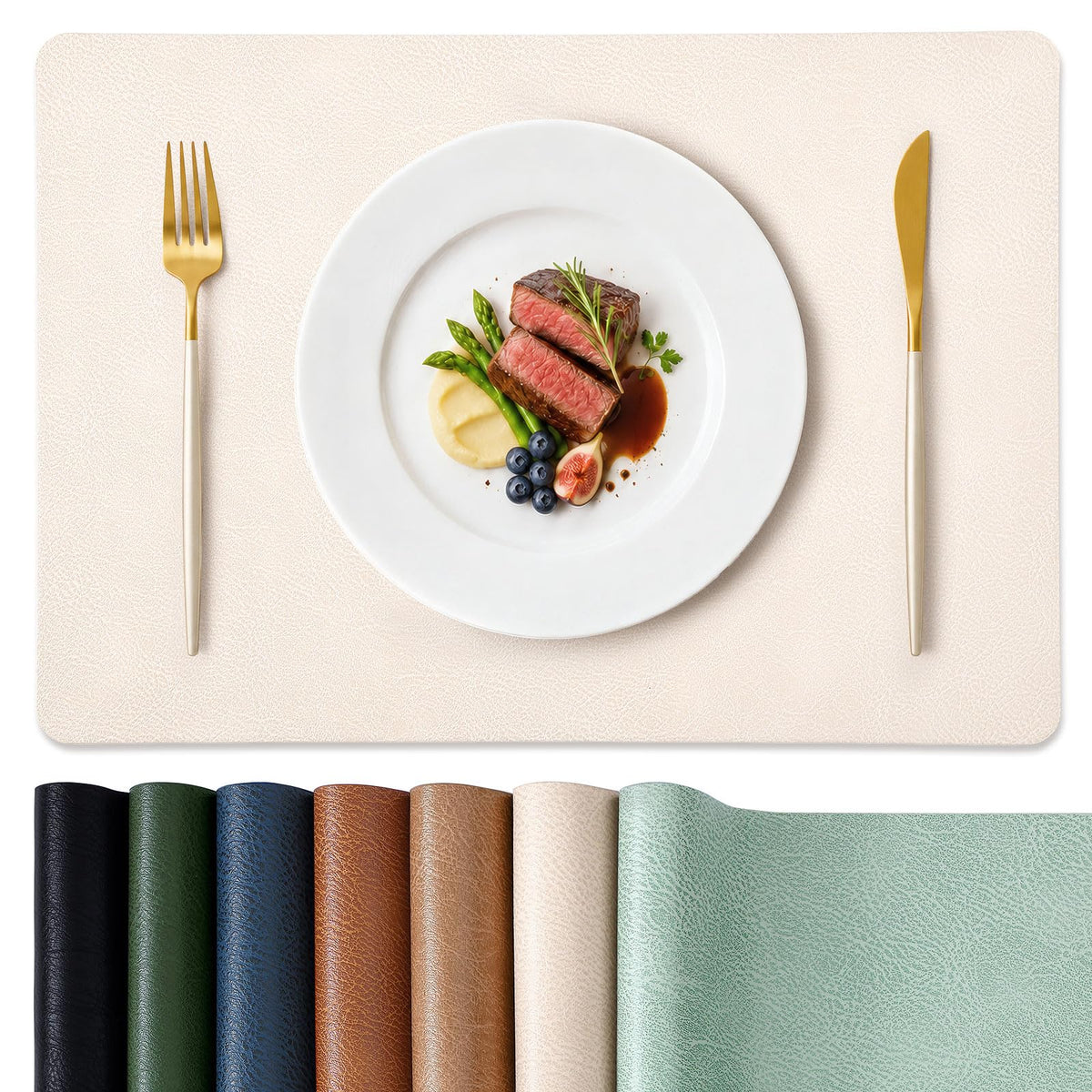 homing Faux Leather Vinyl Placemats Set of 6, Easy to Clean, Beige