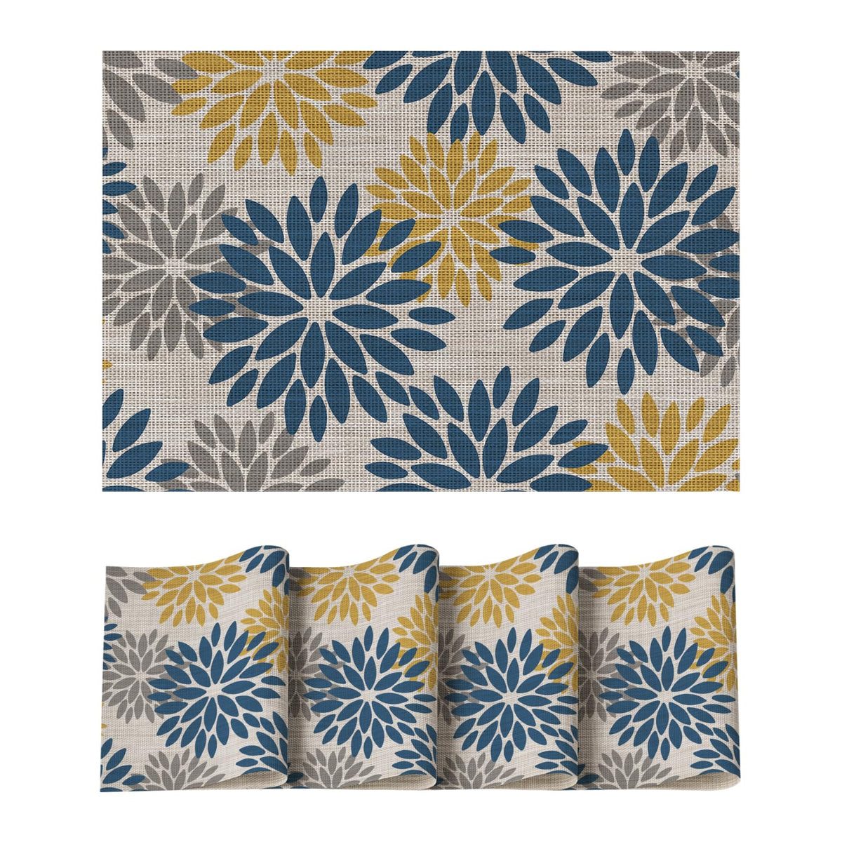 Artoid Mode Floral Vinyl Placemats Set of 4, 12x18 Inch Washable Non-Slip Plastic Vinyl Place Mats for Party Kitchen Dining Decor, Brown