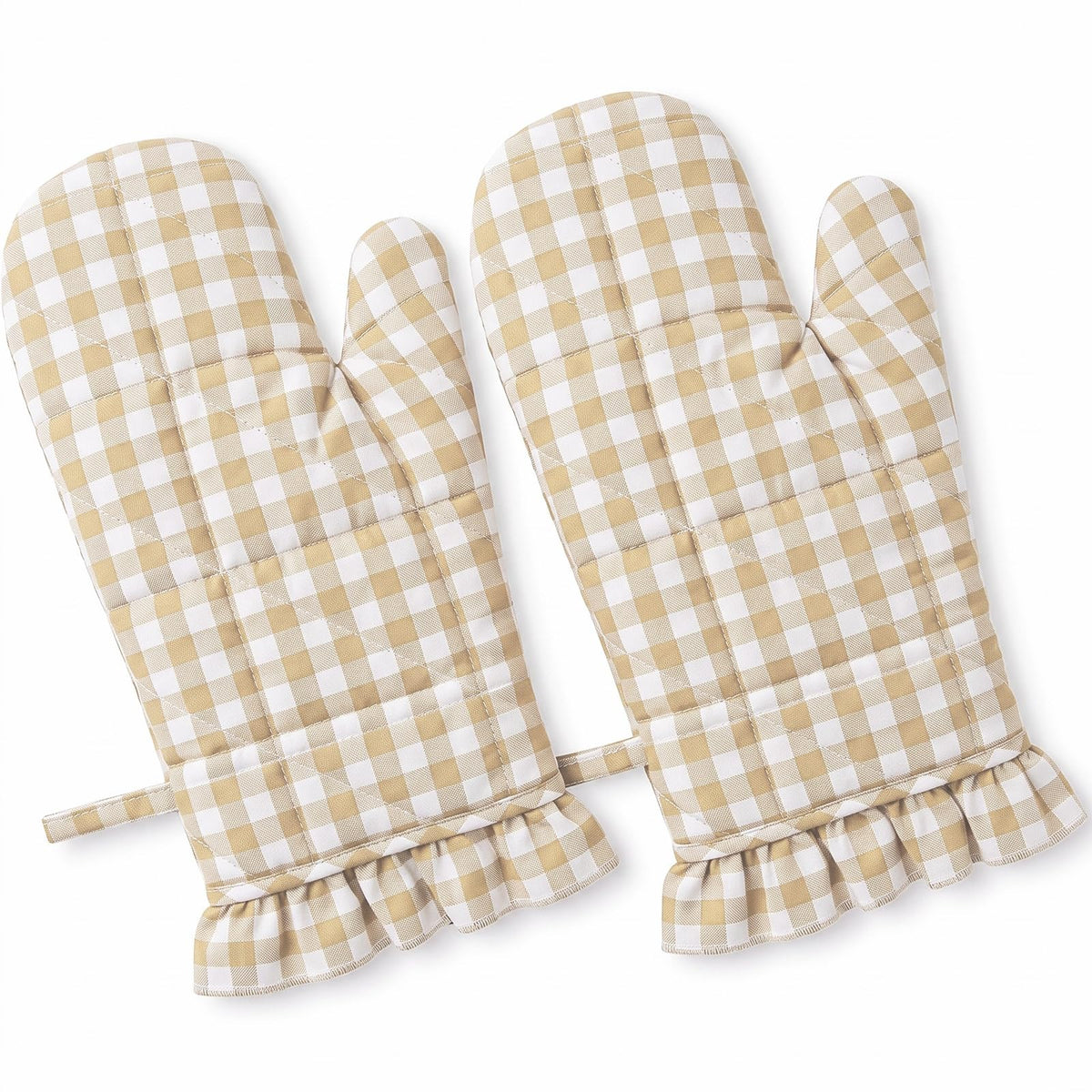 Twistover Ruffle Gingham Oven Mitts 2-Pack Set, Sage Green, 7"x13"