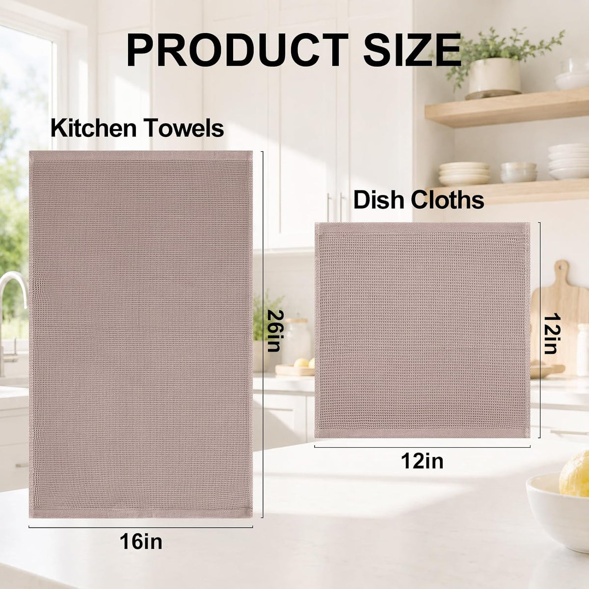 Homaxy 100% Cotton Kitchen Towels and Dishcloths Set - 8 Pack Waffle Weave Soft and Absorbent Dish Towels - 26 X 16 Inch and 12 X 12 Inch - Beige/Dark Grey/Brown/Light Grey