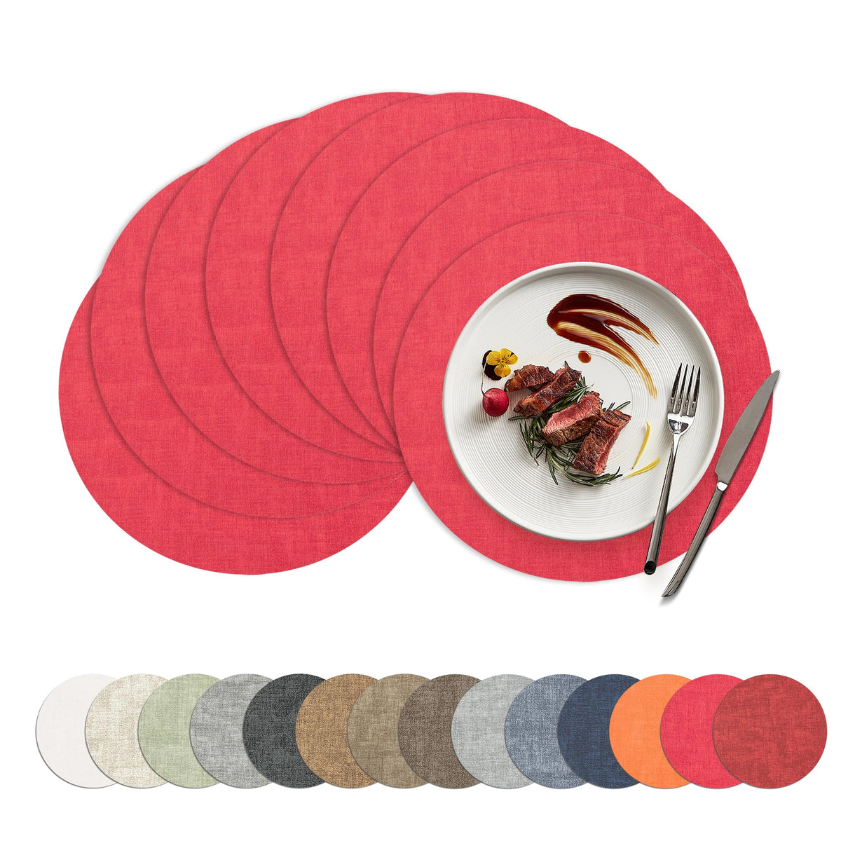 Placemats Set of 4, 15 Inch Round Faux Leather Place Mats