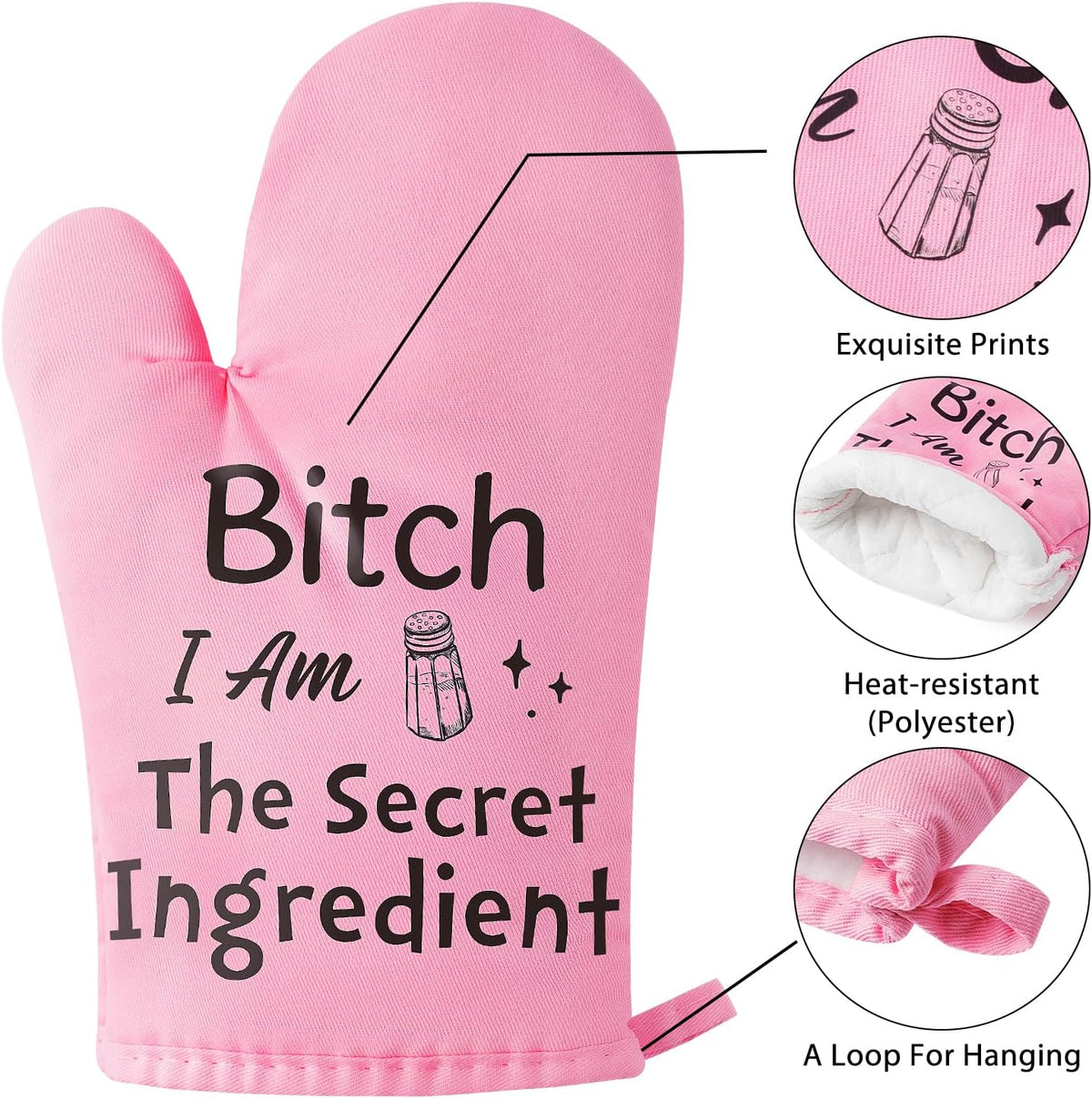 6Pcs Funny Oven Mitts Pot Holders Baking Gift, I Am The Secret Ingredient Resistant Hot Pad Machine Washable Gloves with Hanging Pocket Potholder for Friend Women Gift for Love Kitchen Cooking