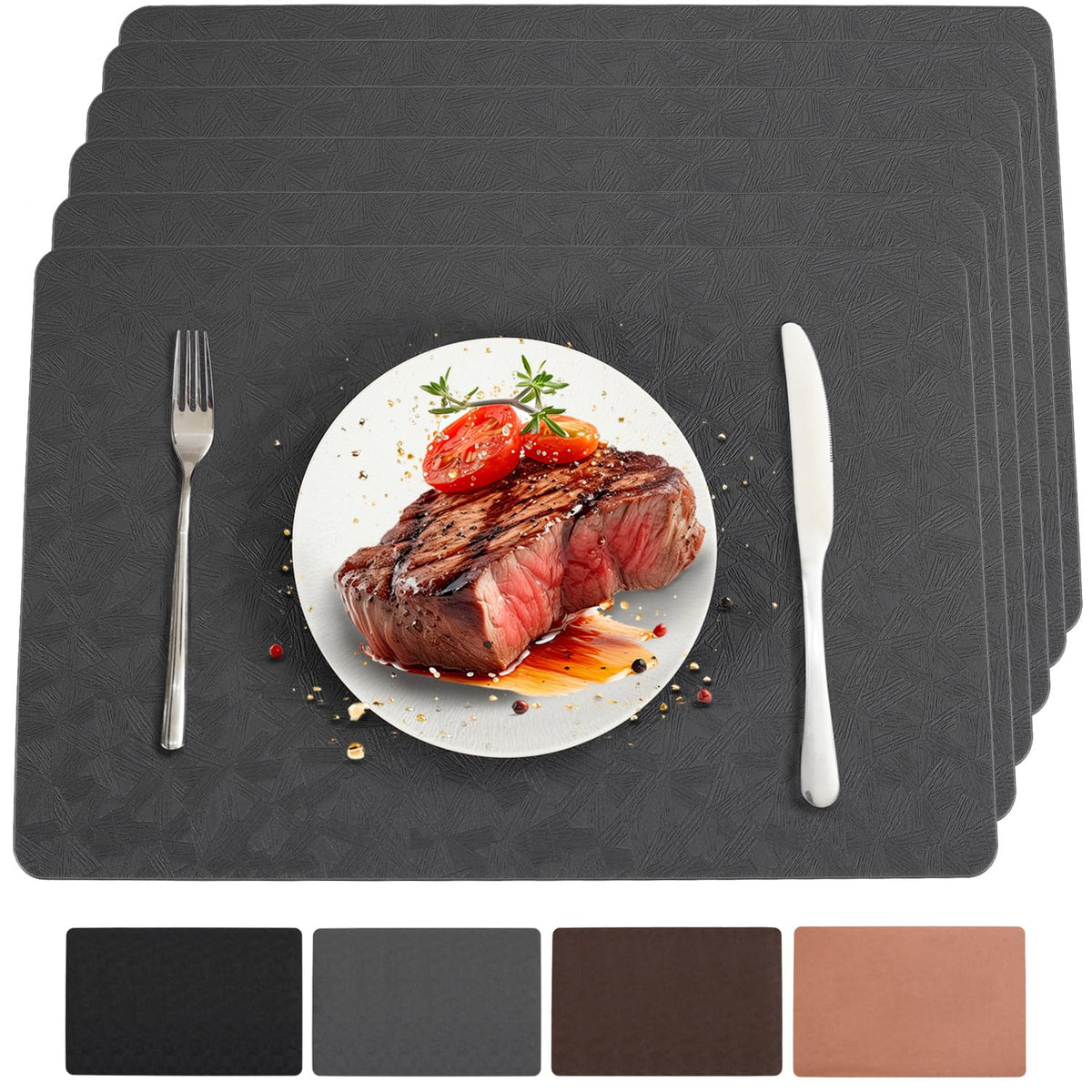 Vinyl Plastic Placemats Set of 6 Waterproof Wipeable Table Mats