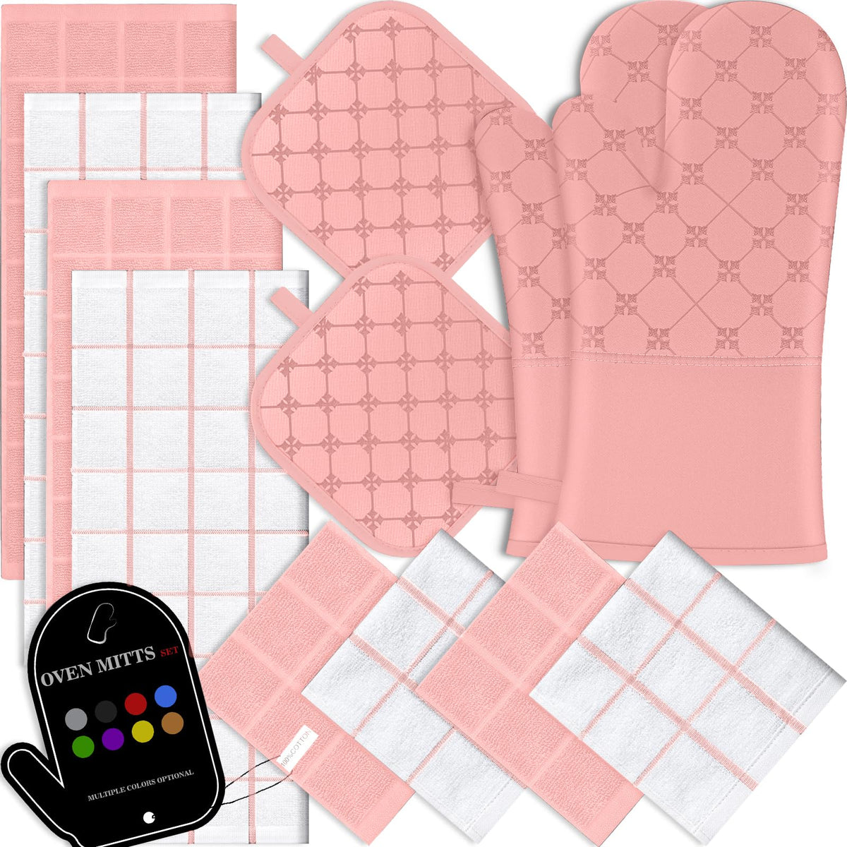 Oven Mitts Kitchen Towels Dishcloths with Pot Holders Sets 12PCS, Dish Towels Sets, Oven Gloves Pot Pads Heat Resistant 500 Degrees with Non-Slip Silicone Surface for Cooking Baking Grilling-Grey