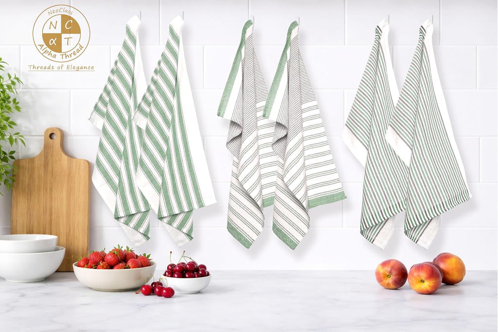 Pack of 6 Cotton Kitchen Towels Set, Dish Towels, Cleaning Rags, Kitchen Dish Cloths for Washing Dishes, Cotton Cleaning Cloths, Ultra Soft, Lightweight & Quick Dry, Flat Weave, 28"x18" (Olive & Gray)