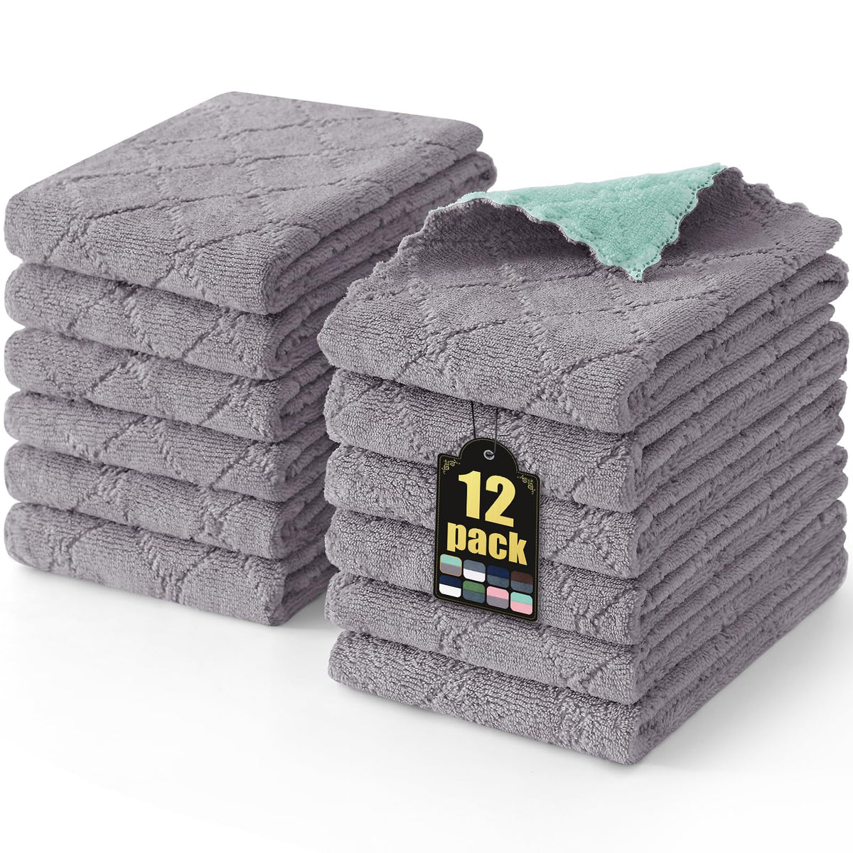 Mordimy 12 Pack Soft and Absorbent Kitchen Cloths, Dark Grey & White