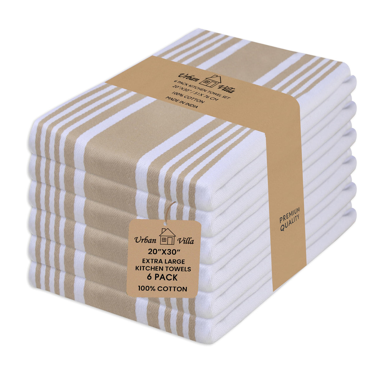 Urban Villa Kitchen Towels Cotton Dish Towels 12”x12” (Set of 8) Grey White