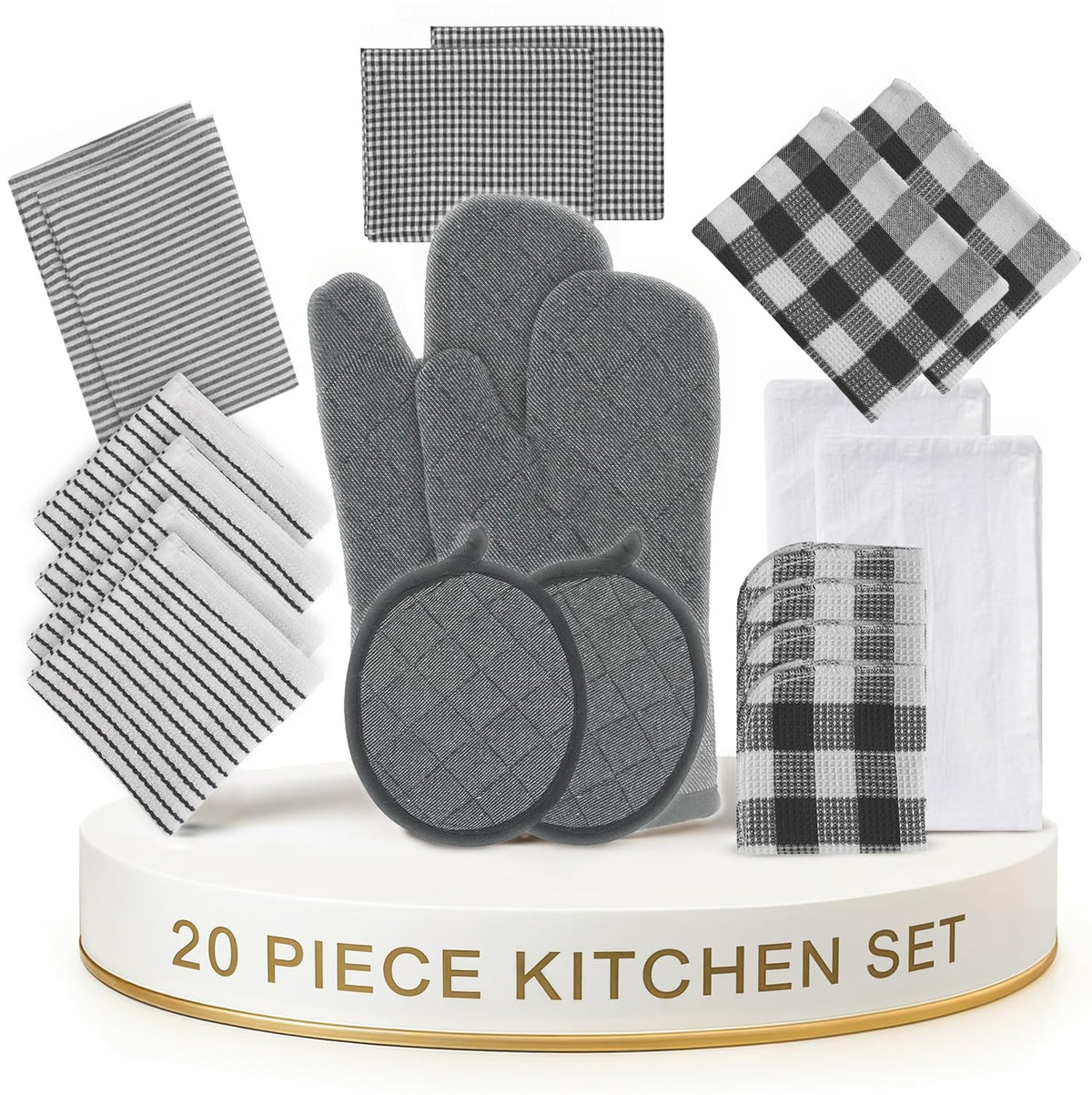 LANE LINEN 100% Cotton Kitchen Dish Cloths, Ultra Soft Absorbent Quick Drying Dish Towels, Multiweave Wash Cloths Dish Towel Sets, 13x28 Inches, 4 Pack - Grey