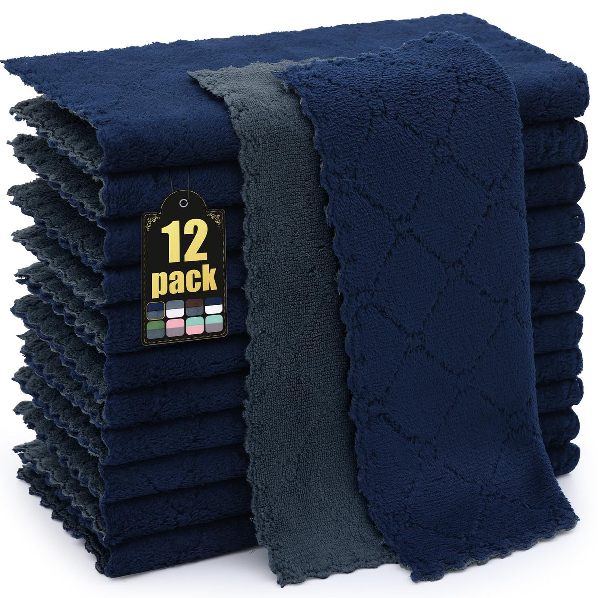 Mordimy 12 Pack Soft and Absorbent Kitchen Cloths, Dark Grey & White