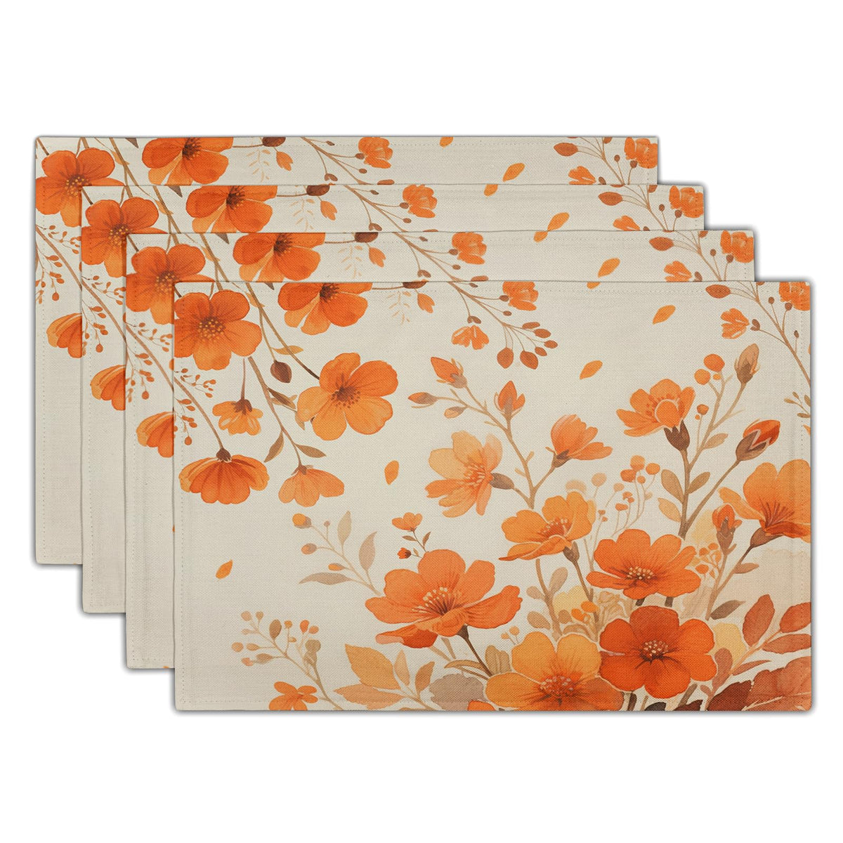 Fall Plaid Placemats Set of 4 Orange Navy Blue Buffalo Plaid Thanksgiving Themed Table Mats Farmhouse Place Mats Washable Linen Placemat for Party Kitchen Dining Decor 12x18 Inch