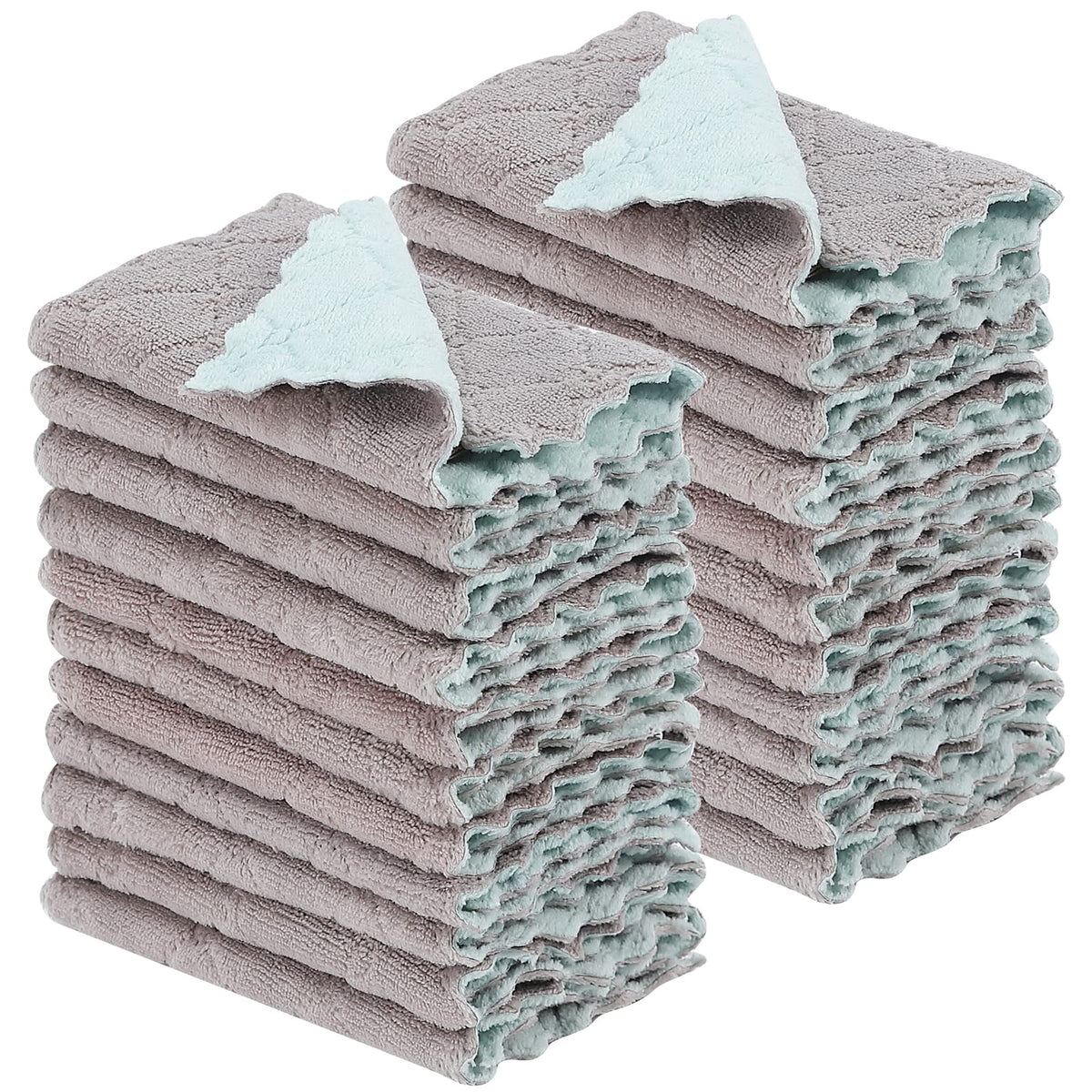 Rachan 22Pack Kitchen Dish Cloths,Reusable Dish Towels,Nonstick Oil Washable Fast Drying,Super Absorbent Coral Velvet Cleaning Cloths for Cleaning Tableware,Kitchen,Bathroom (Green-grey10 x 6")