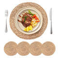 13.8'' Round Woven Placemats Set of 12, Boho Wicker Chargers, Terrekraft