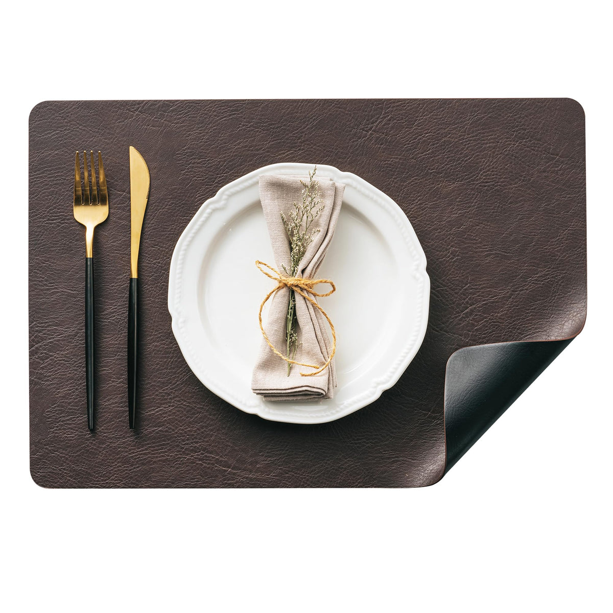 DOLOPL Placemats Set of 6, Reversible Dual-Color Faux Leather Place Mats