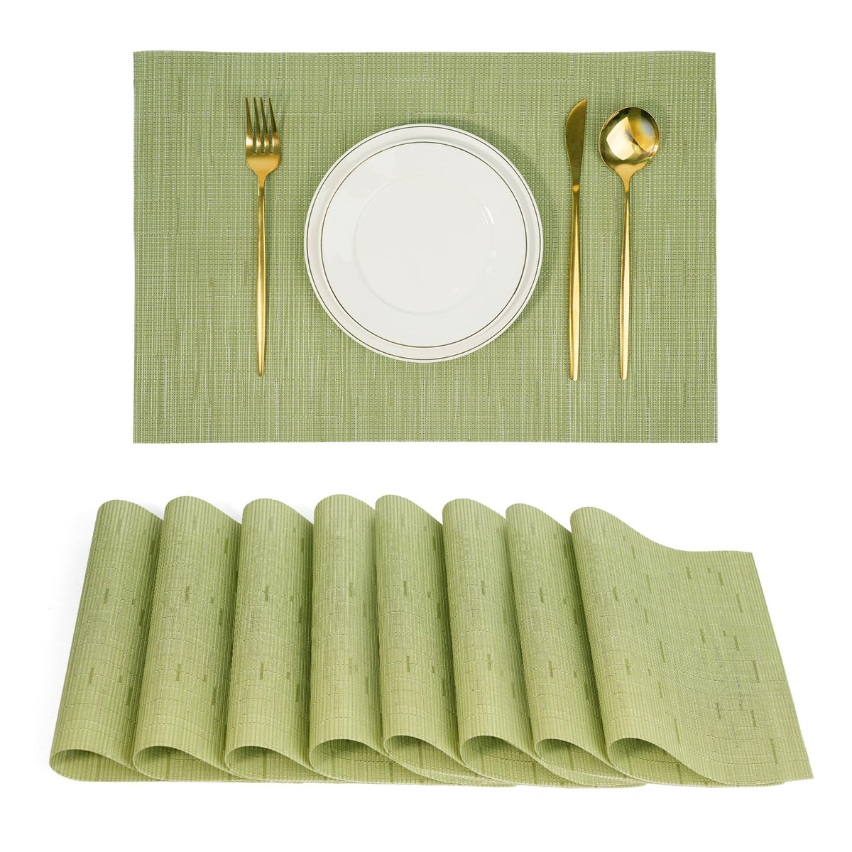 Placemats Set of 8，Non-Slip PVC Weave Table Mats Easy to Clean，Heat Resistant Place Mats for Kitchen Dining Table Decoration Indoor Outdoor，Beige