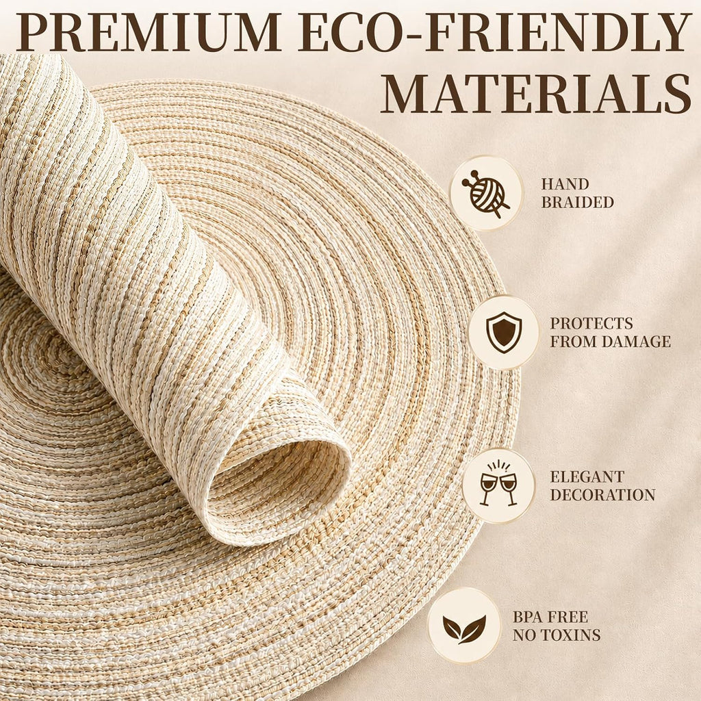 TaroKitc Round Placemats Set of 4, 15 inch, Beige, Cotton Polyester