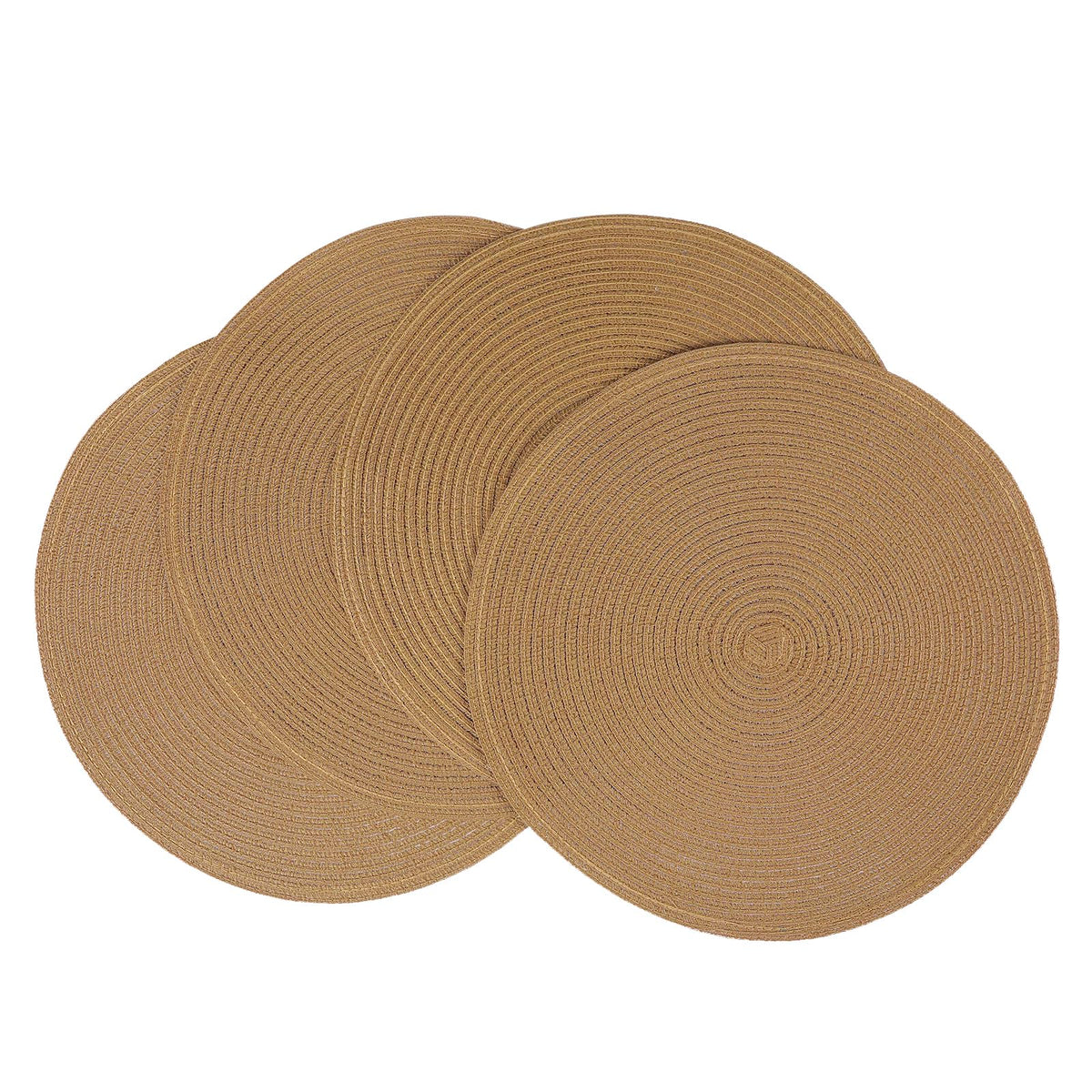 SHACOS Round Braided Placemats Set of 4 Washable Place Mats for Dining Tables 15 inch Non Slip Kitchen Table Mats (Beige, 4)