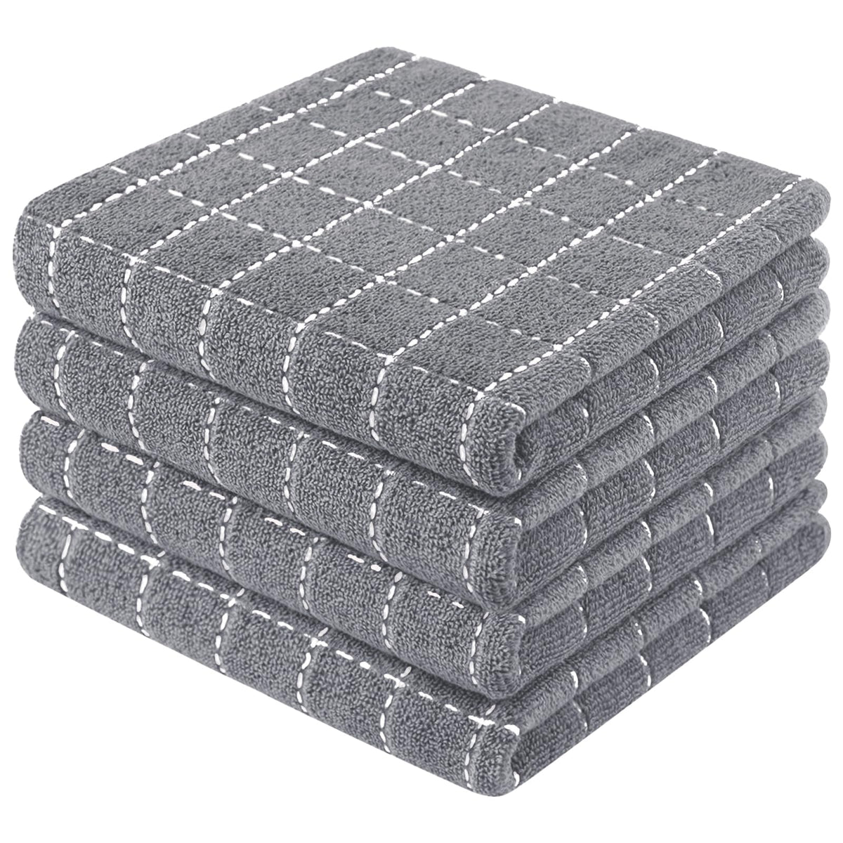 Mordimy Cotton Terry Checkered Kitchen Towels, 16"x 26", 4 Pack, Tan