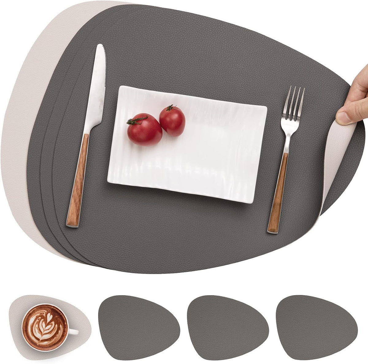 Myir JUN Placemats Set of 4 Faux Leather Placemats with Coasters