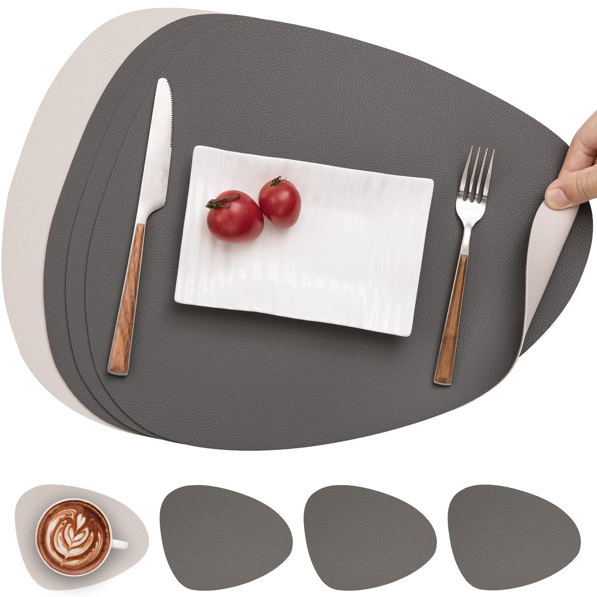 Myir JUN Placemats Set of 4 Faux Leather Placemats with Coasters