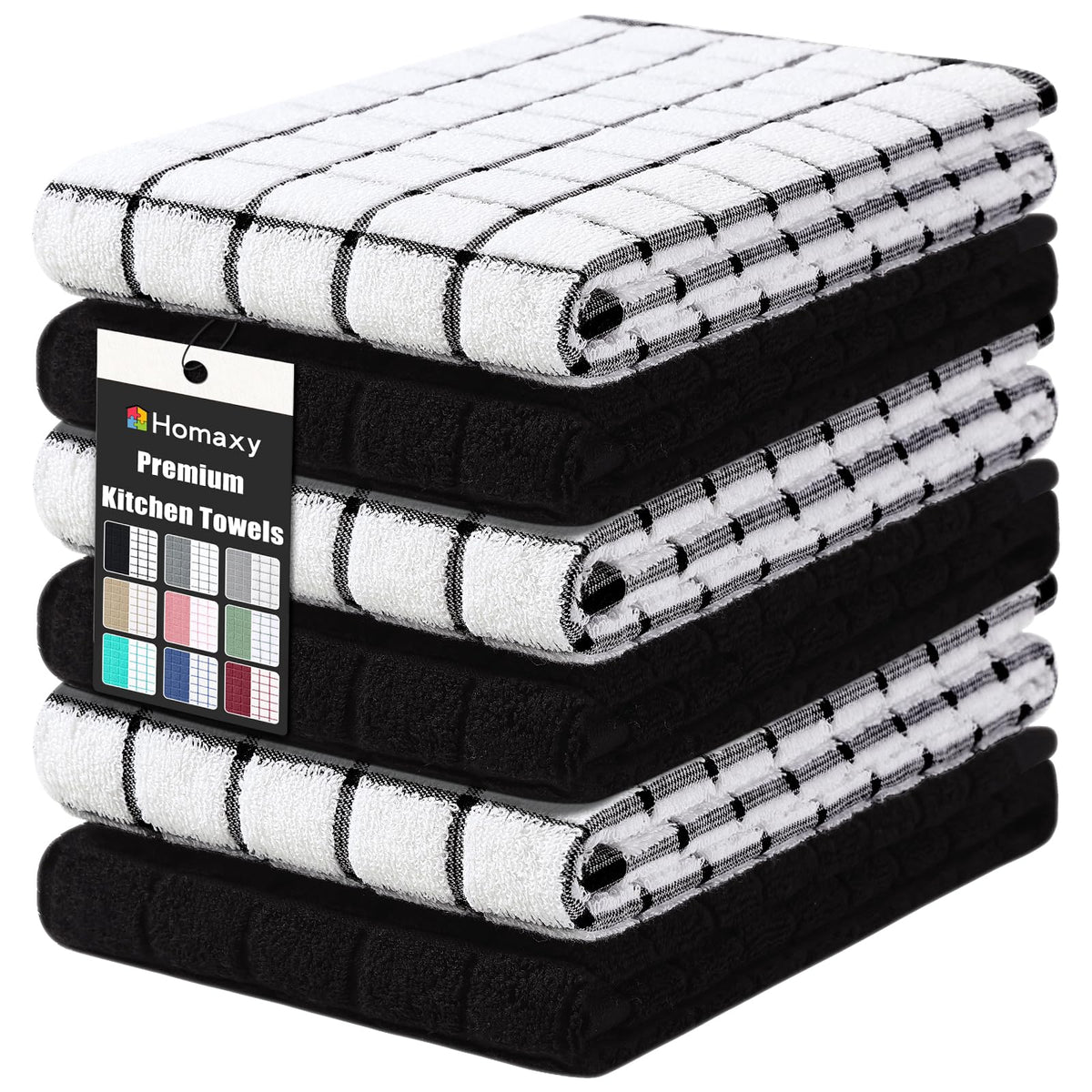 Homaxy Large Premium Cotton Kitchen Towels 16"x 28", 6 Pack, Grey