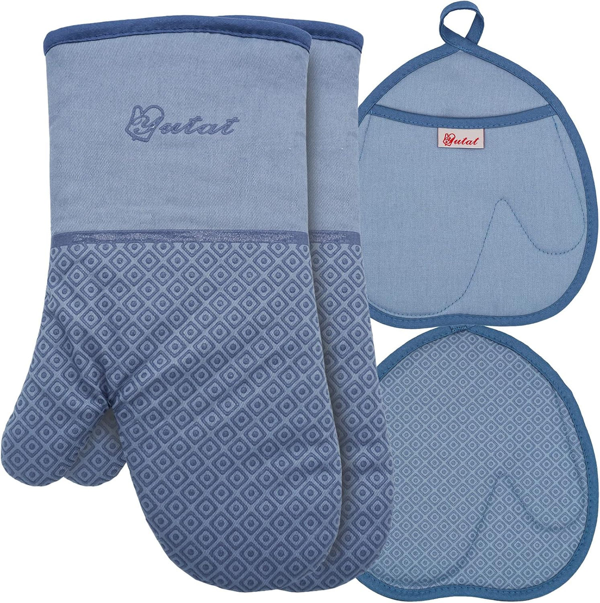 Yutat Silicone Oven Mitts - Oven Mitts and Pot Holders Sets Made of Non-Slip & BPA-Free Silicone, High Heat Resistant 500 Degrees, Perfect for Kitchen Cooking Baking BBQ, 4Pcs Set, Peak Green