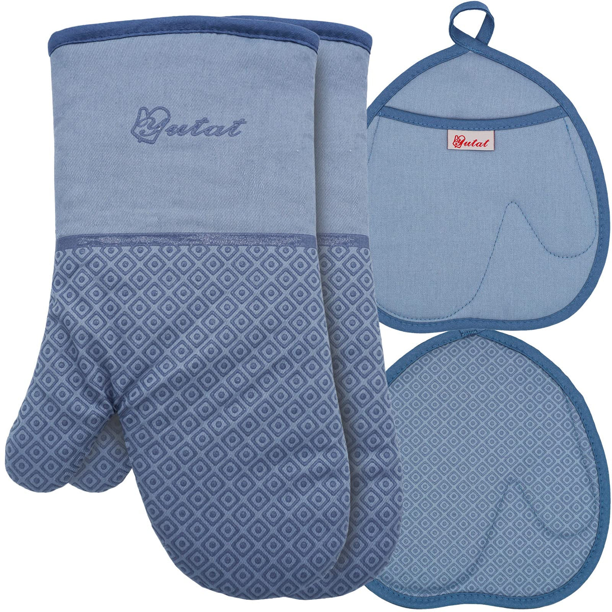 Yutat Silicone Oven Mitts - Oven Mitts and Pot Holders Sets Made of Non-Slip & BPA-Free Silicone, High Heat Resistant 500 Degrees, Perfect for Kitchen Cooking Baking BBQ, 4Pcs Set, Peak Green