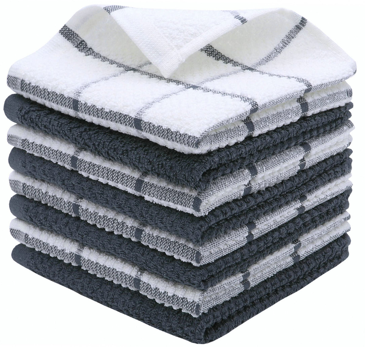 Cotton Dish Towels for Kitchen, Dish Rags, 12 x 12 Inches, 8pc, Grey