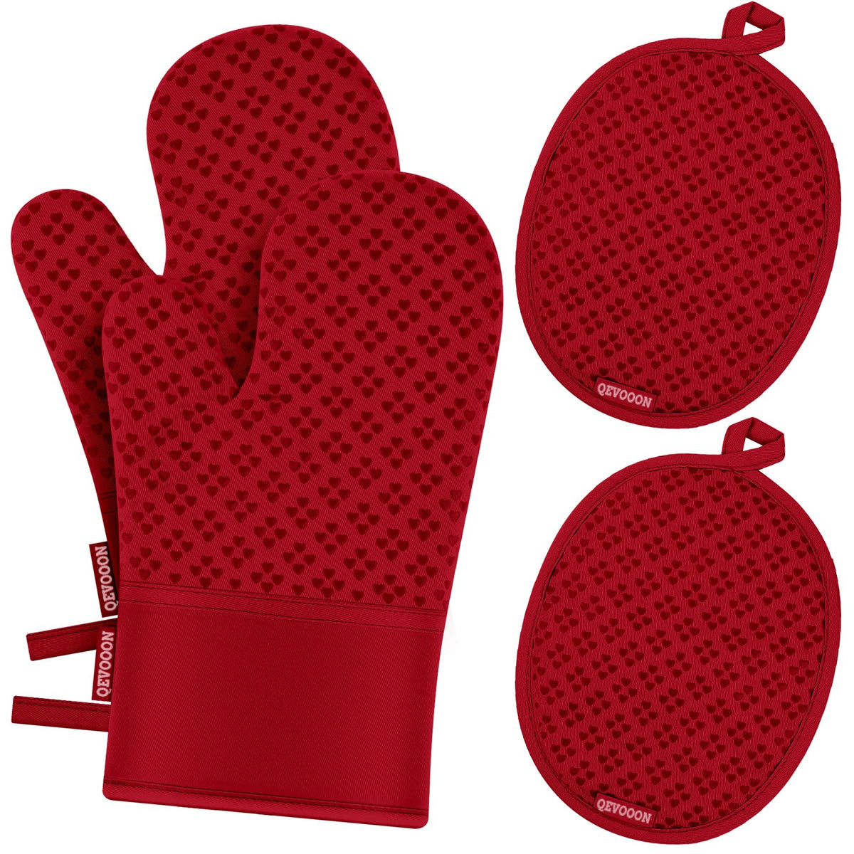 Oven Mitts and Pot Holders 4 Sets, Heat Resistant 500 ℉ Oven Mitt and Pot Holder,Oven Glove&Potholders with Non-Slip Silicone Surface,Kitchen Essentials for Cooking/Baking/BBQ-Red
