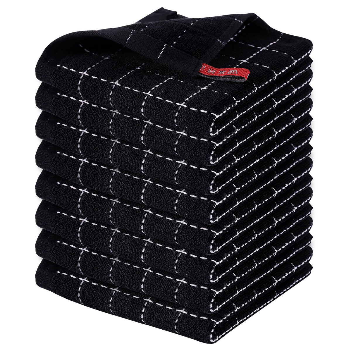 Homaxy 100% Cotton Terry Kitchen Towels, 4 Pack, Black