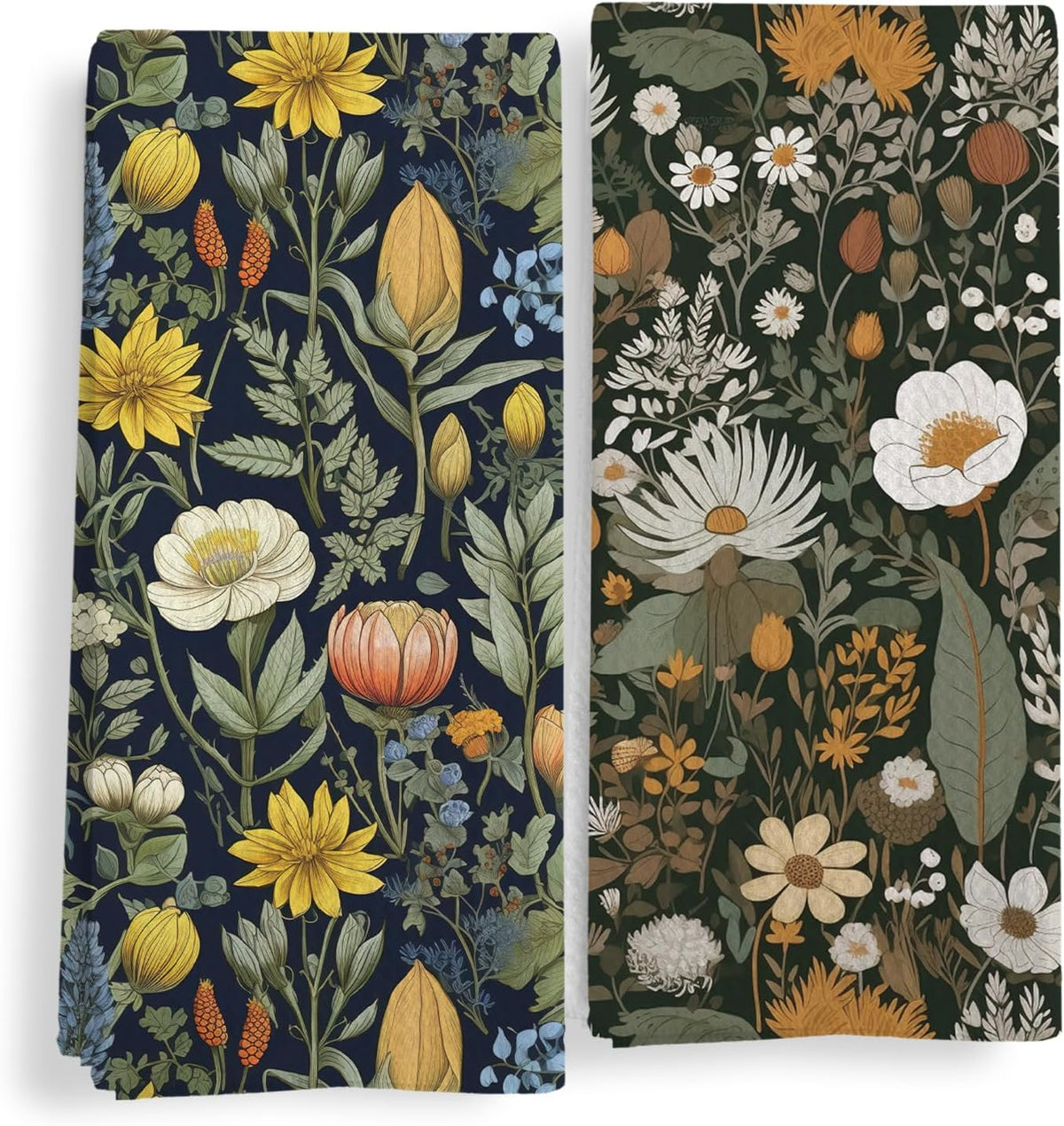 Vintage Boho Floral Kitchen Towels Set of 2, Retro Wildflowers Decorative Dish Tea Towels, Cottagecore Botanical Hand Towels for Bathroom, Cottagecore Floral Bathroom Decor, 16X24In
