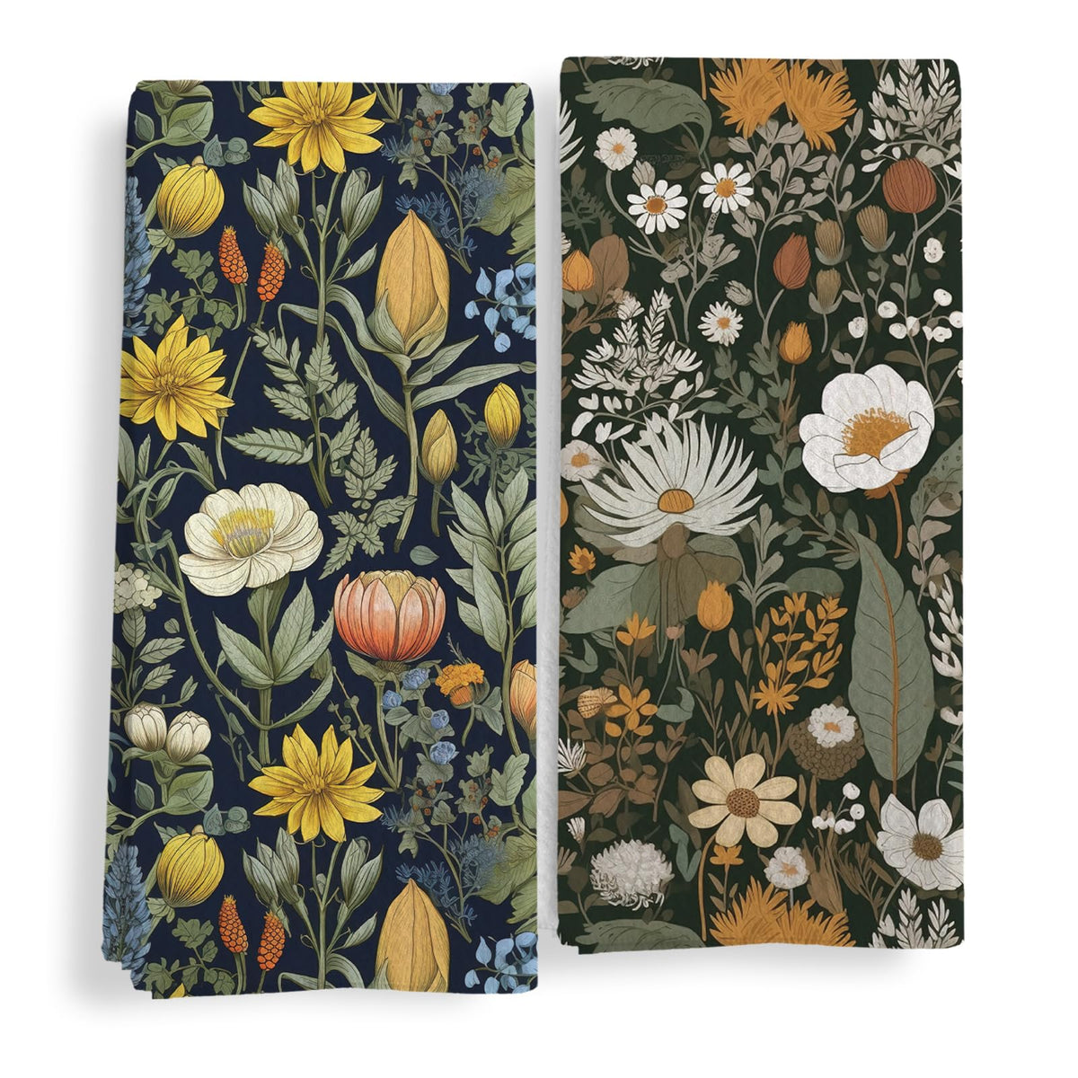 Vintage Boho Floral Kitchen Towels Set of 2, Retro Wildflowers Decorative Dish Tea Towels, Cottagecore Botanical Hand Towels for Bathroom, Cottagecore Floral Bathroom Decor, 16X24In