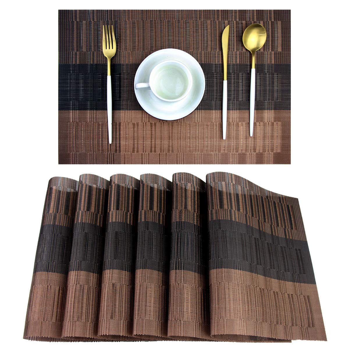 PIGCHCY Placemats,Washable Vinyl Woven Table Mats,Elegant Durable Placemats for Dining Table Set of 4 (18 x 12 inches, Navy Blue)