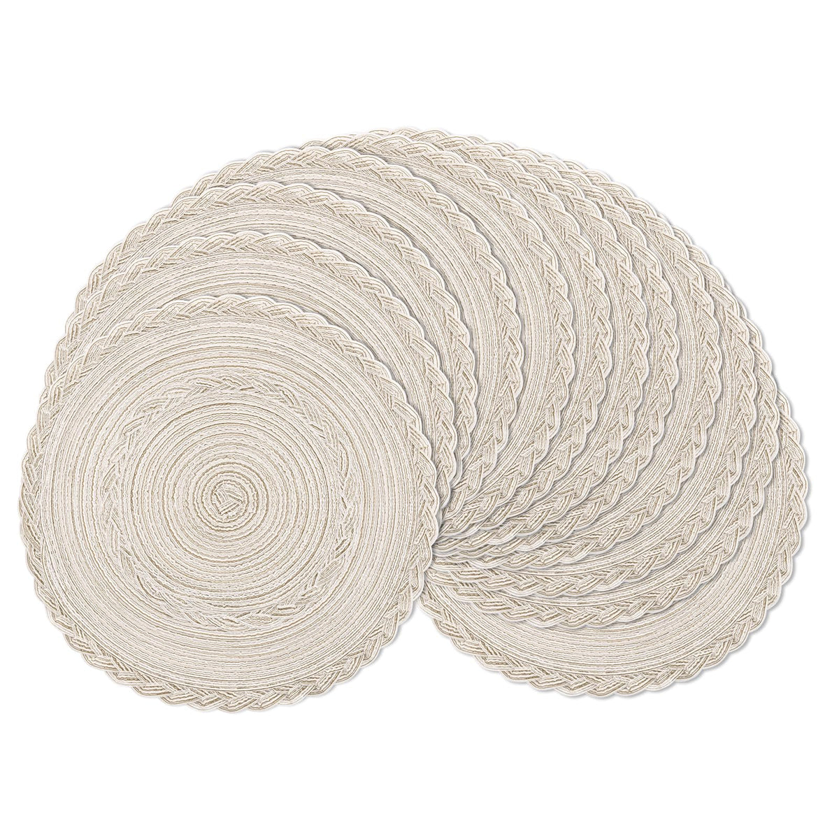 SHACOS Round Braided Placemats Set of 4 Washable Place Mats for Dining Tables 15 inch Non Slip Kitchen Table Mats (Beige, 4)