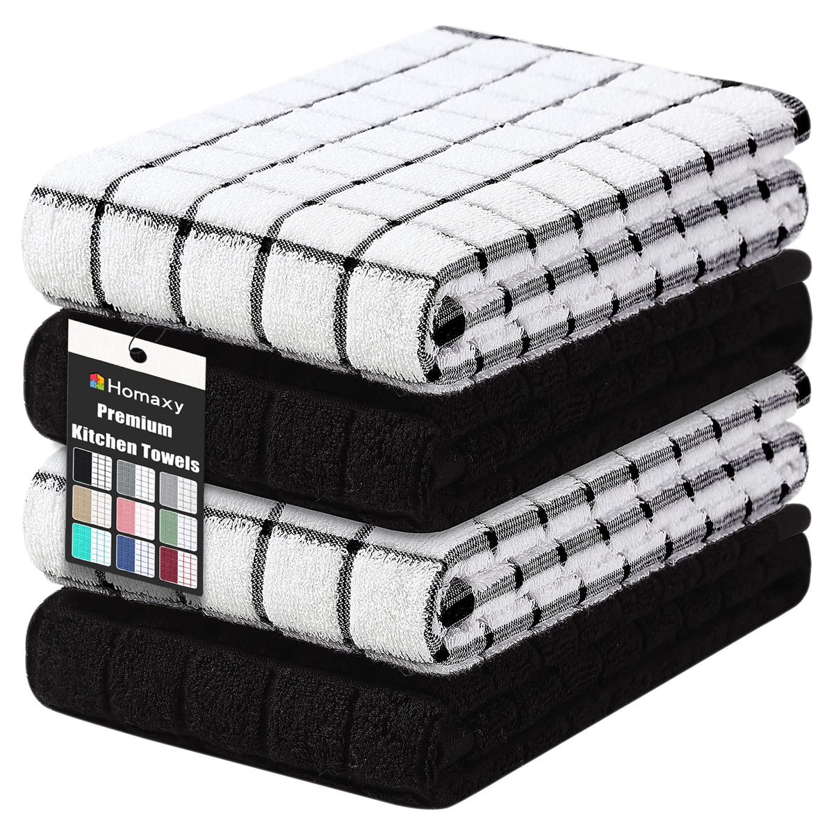 Homaxy Large Premium Cotton Kitchen Towels 16"x 28", 6 Pack, Grey