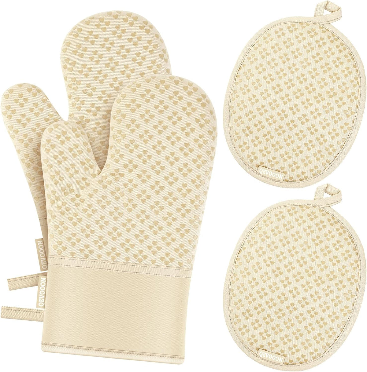 Oven Mitts and Pot Holders 4 Sets, Heat Resistant 500 ℉ Oven Mitt and Pot Holder,Oven Glove&Potholders with Non-Slip Silicone Surface,Kitchen Essentials for Cooking/Baking/BBQ-Red