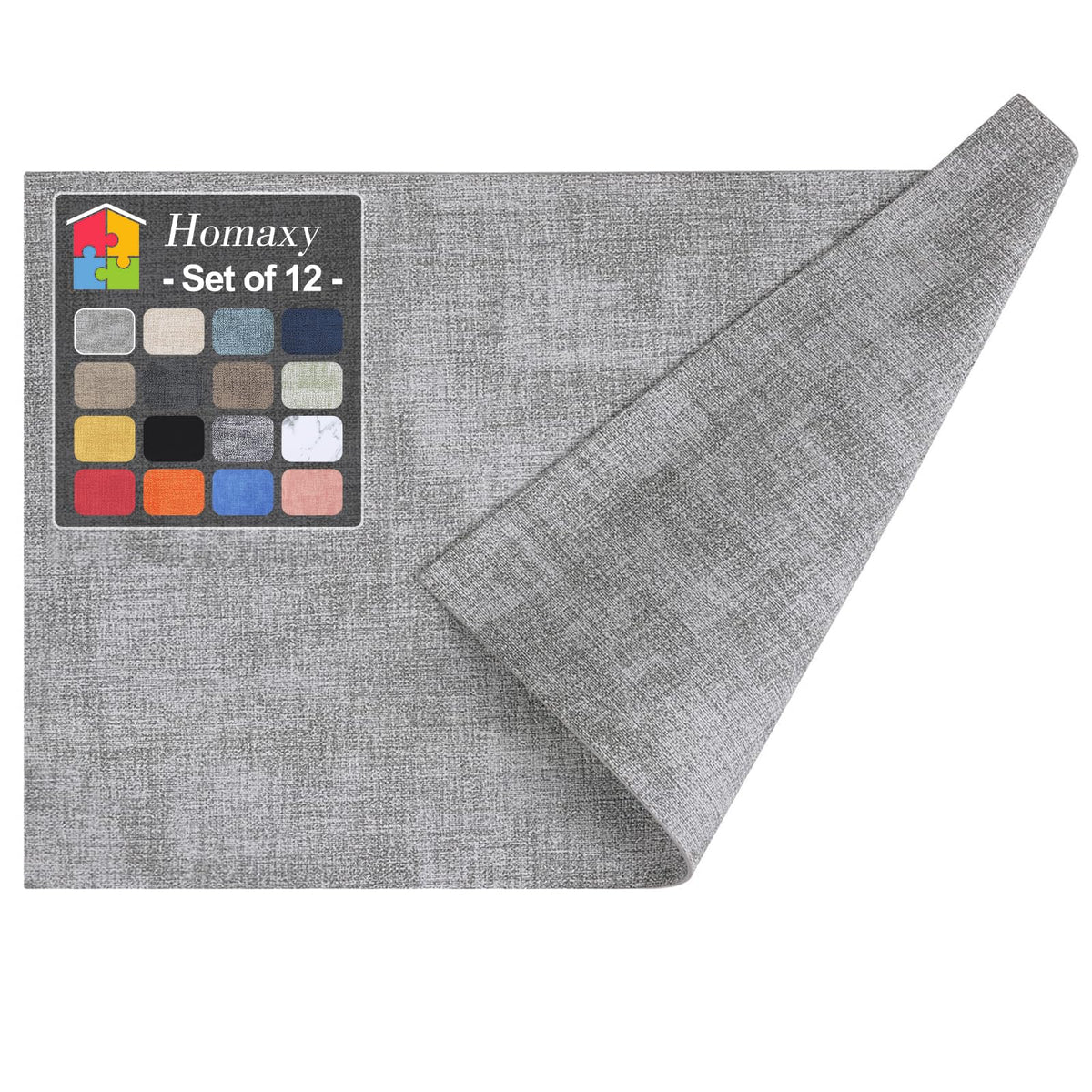 Homaxy Wedge Faux Leather Placemats for Round Table, Set of 6, Light Grey