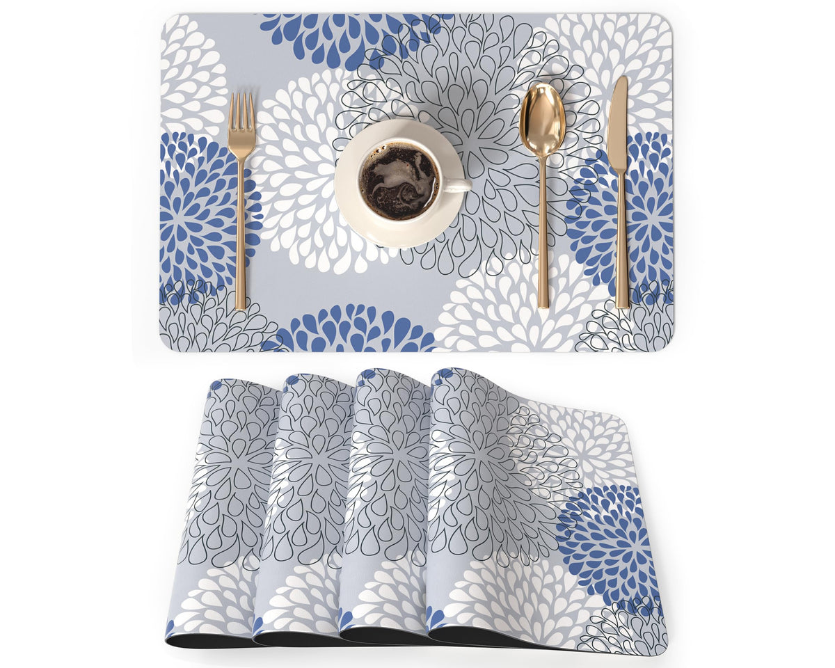 QIYI PU Leather Placemats Set of 6, 12"x18" Waterproof Table Mats, Dahlia