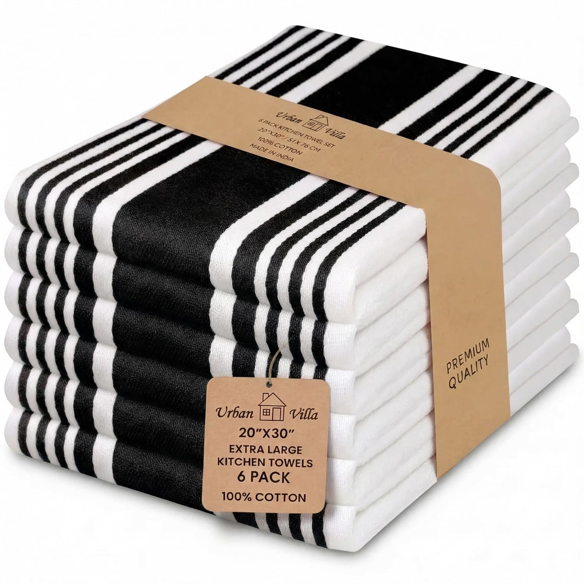 Urban Villa Kitchen Towels Cotton Dish Towels 12”x12” (Set of 8) Grey White