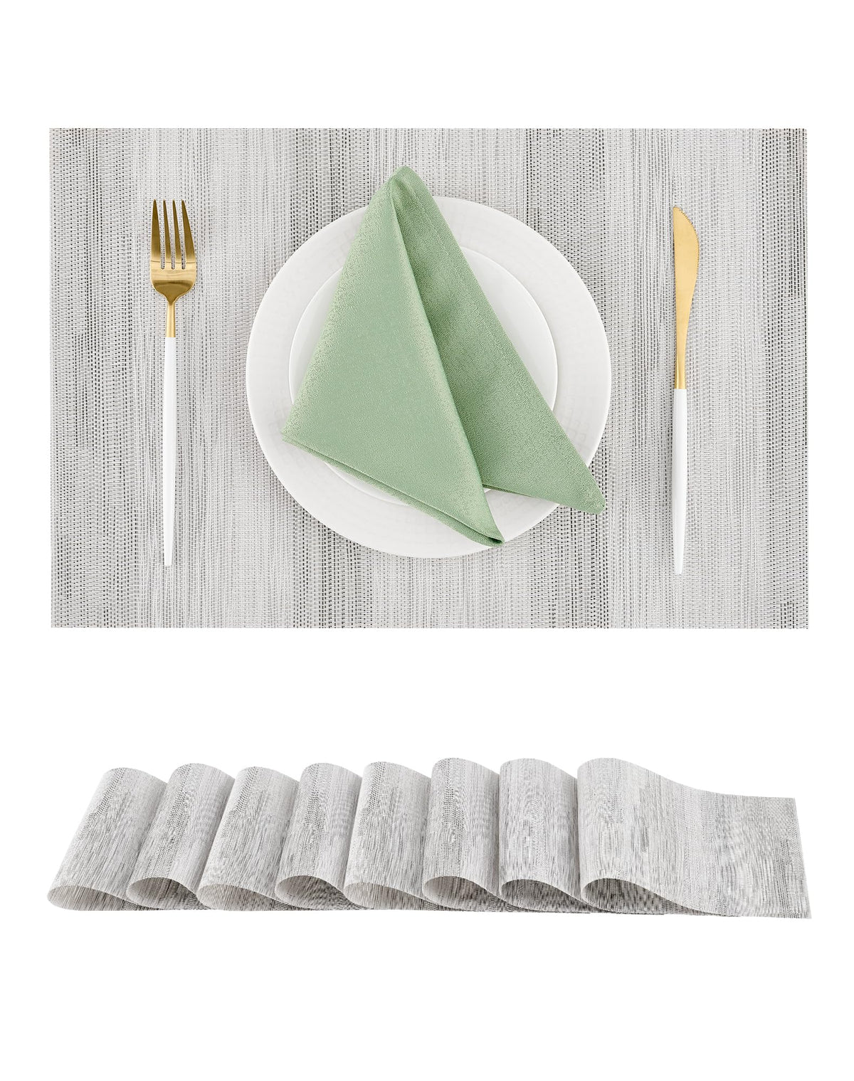 Beige Placemats Set of 6 - Heat-Resistant, Non-Slip Table Mats, Washable Woven Vinyl for Indoor & Outdoor Dining