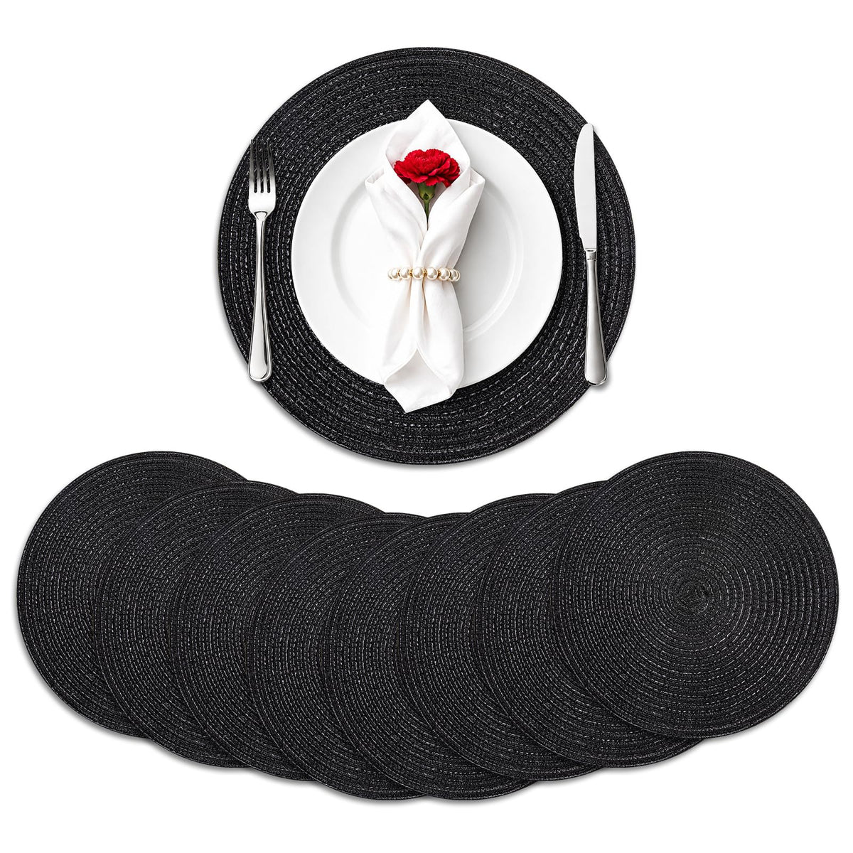 TaroKitc Round Placemats Set of 4, 15 inch, Beige, Cotton Polyester