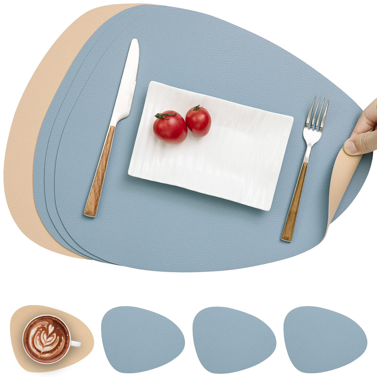 Myir JUN Placemats Set of 4 Faux Leather Placemats with Coasters