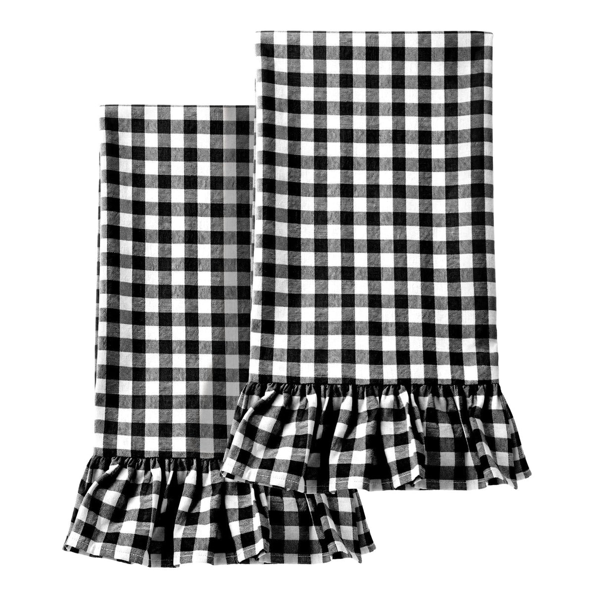 HunnmingRe 2 Pcs Green Gingham Kitchen Towels Cotton Ruffled
