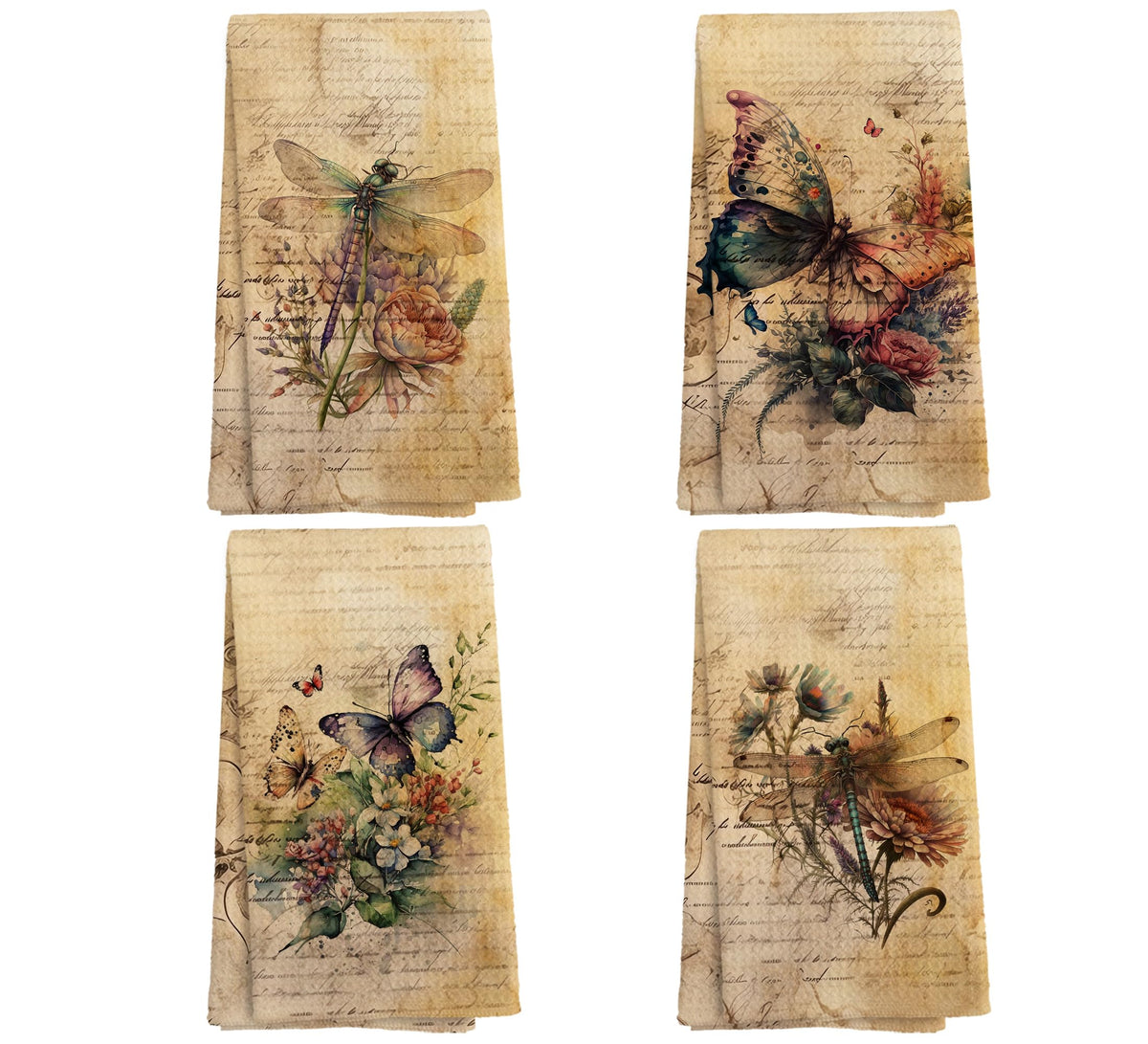 Vintage Floral Kitchen Towels and Dishcloths Set of 2, Vintage Decorative Kitchen Towels, Bouquet Decorative Towels, Retro Wildflower Drying Cloth Hand Towels for Bathroom Kitchen, 16×24 Inches