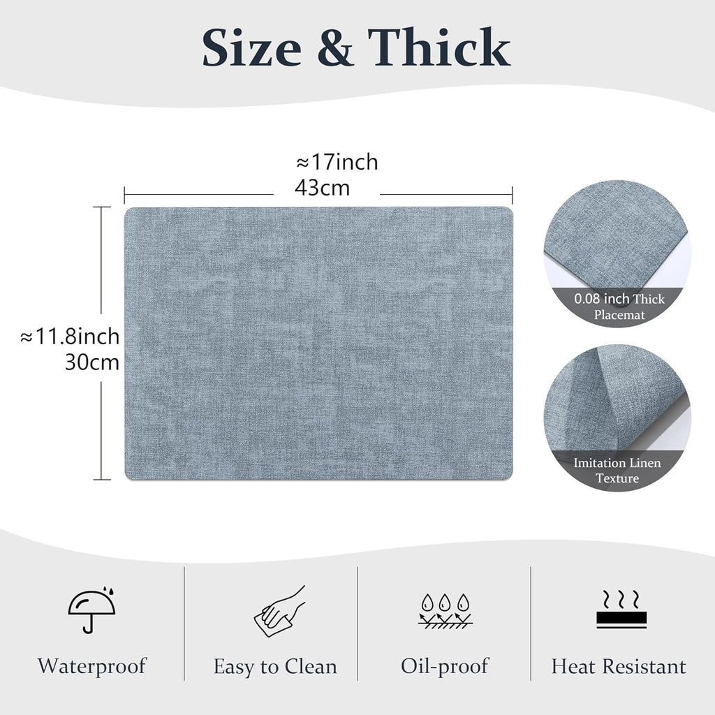 FROMHEART Faux Leather PU Placemats Set of 6 (Light Blue,11.8" x 17")