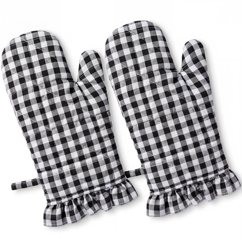 Twistover Ruffle Gingham Oven Mitts 2-Pack Set, Sage Green, 7"x13"