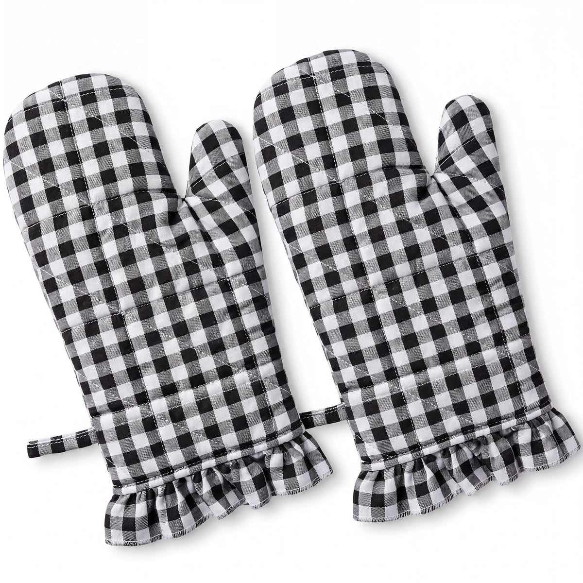 Twistover Ruffle Gingham Oven Mitts 2-Pack Set, Sage Green, 7"x13"