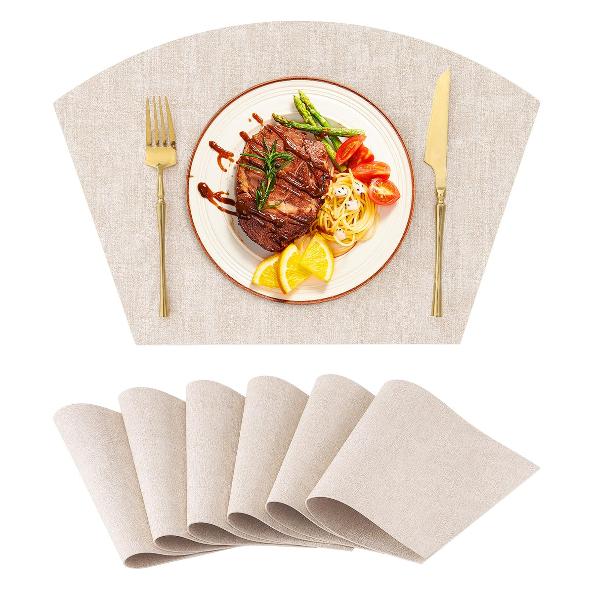 Homaxy Wedge Faux Leather Placemats for Round Table, Set of 6, Light Grey