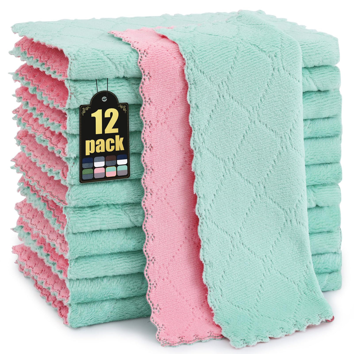 Mordimy 12 Pack Soft and Absorbent Kitchen Cloths, Dark Grey & White