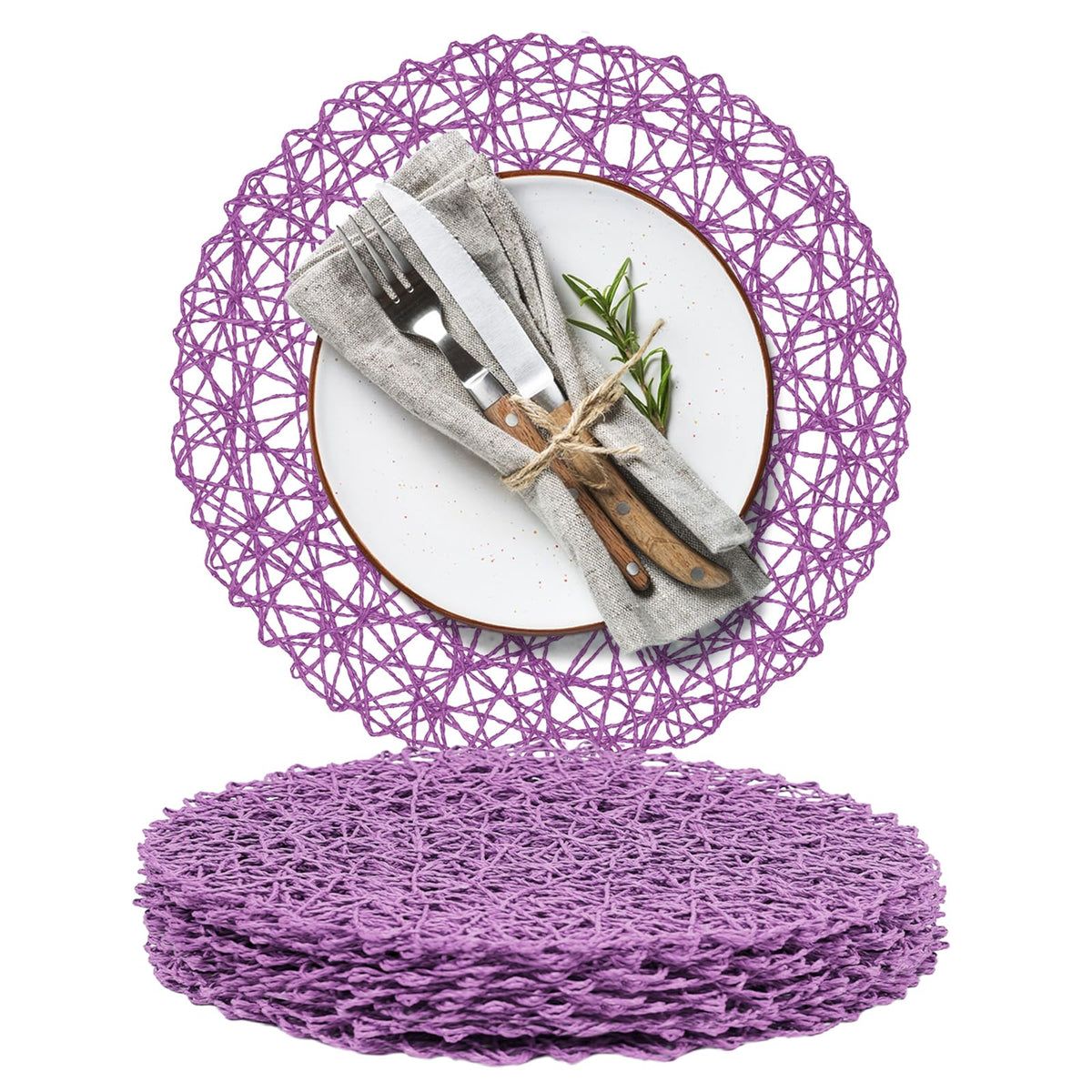 AHHFSMEI Paper Braided Round Placemats Set of 8 Natural Non-Slip Heat Resistant Table Mats for Dining Tables Woven Indoor & Outdoor Place mats(Coffee,8)