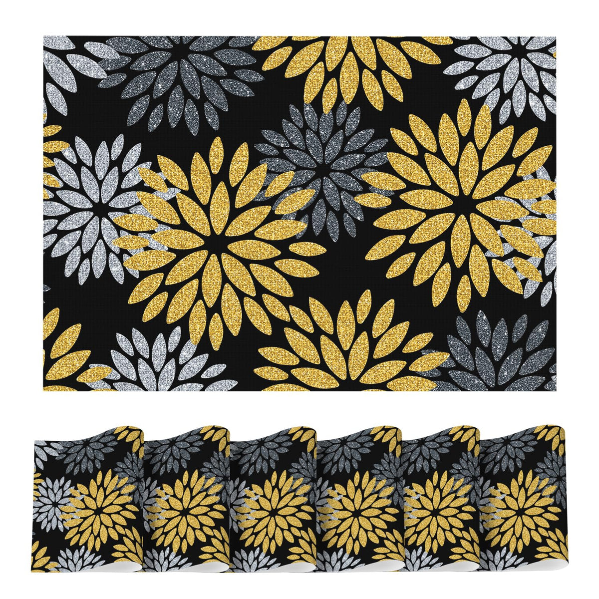 Artoid Mode Floral Vinyl Placemats Set of 4, 12x18 Inch Washable Non-Slip Plastic Vinyl Place Mats for Party Kitchen Dining Decor, Brown